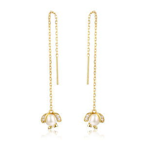 Pearl Earrings Cute Dog Bar Threader Earrings